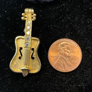 Goldtone Rhinestone Guitar Pin Brooch AB Stones New